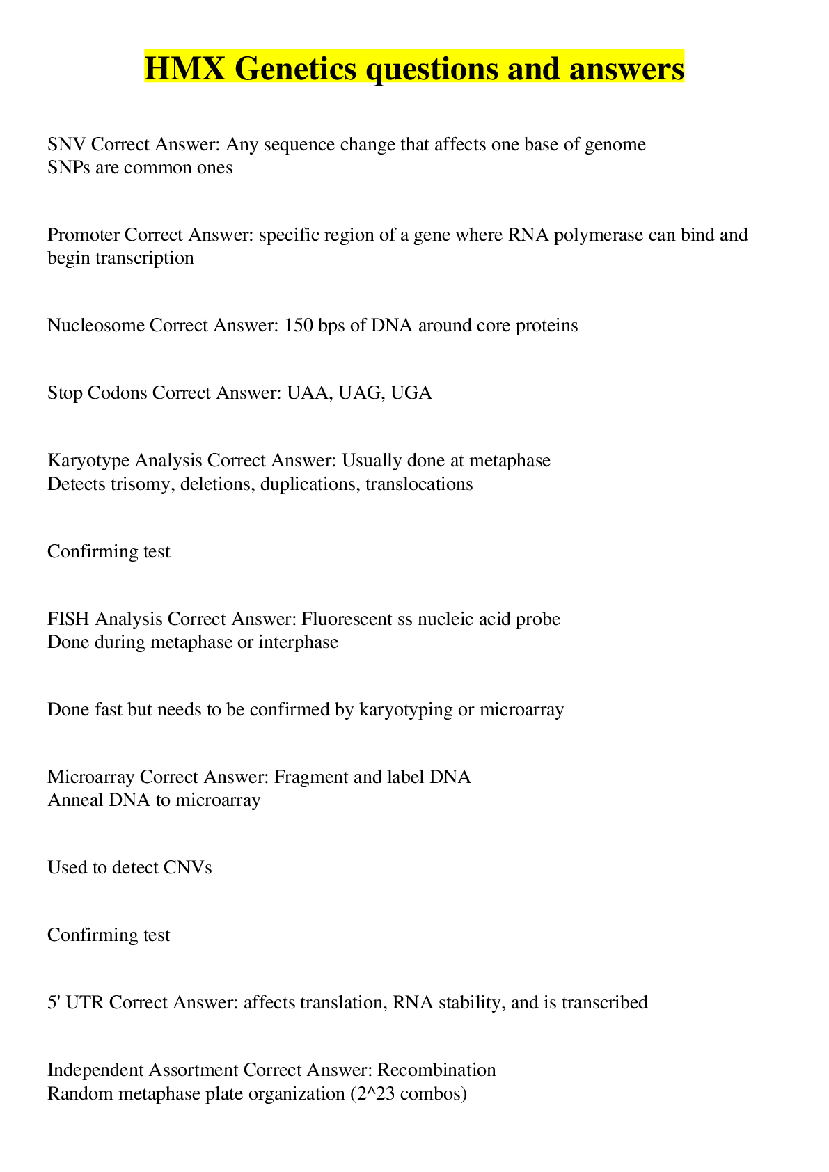 Preview image for HMX Genetics questions and answers